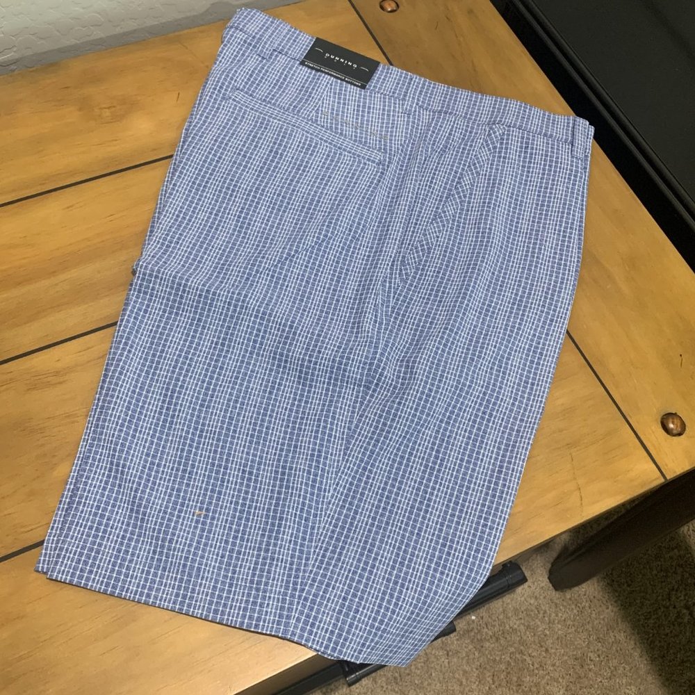 DUNNING Mens Stretch Performance Golf Shorts Size 33 NEW with Tag Blue Plaid